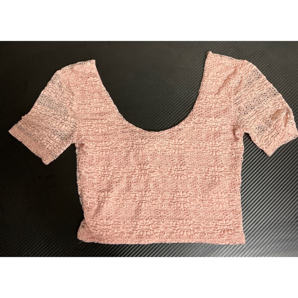 Y2K Coquette Pink Floral Lace Crop Top Scoop Neck Small Romantic